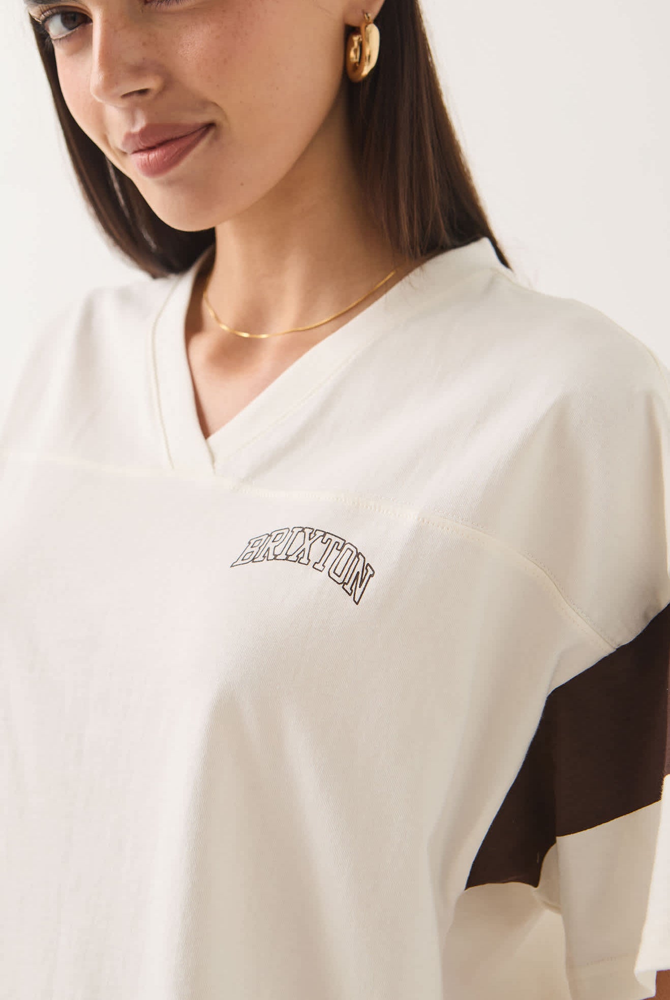 Women's Brixton Boxy Cropped Football T-Shirt in the color Off White - Additional Fit image