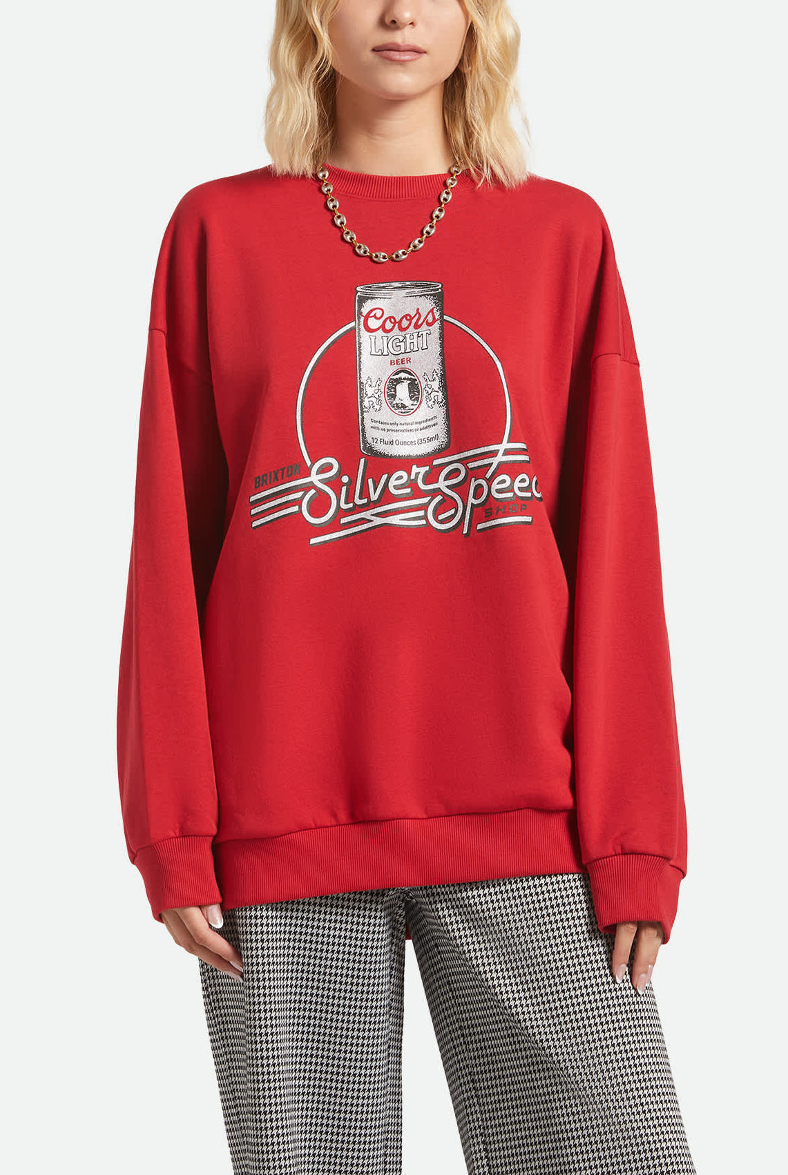 Women's Coors Light Caster Crew in the color Coors Red - Women's Front View