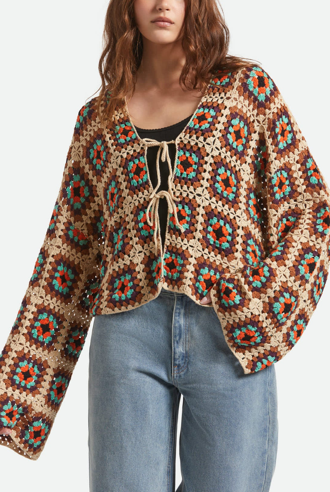 Women's Crochet Knit Kimono in the color Multi Color - Women's Front View