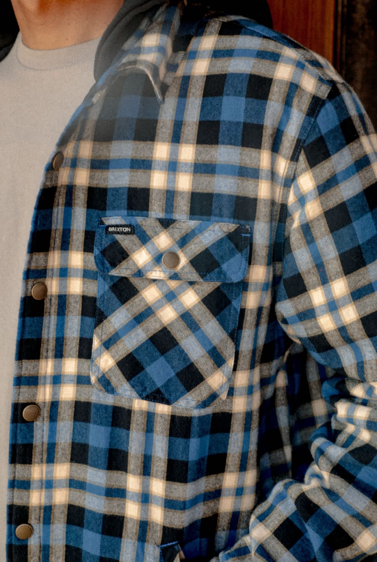 Men's Bowery Quilited Hooded Flannel in the color Navy/Cream - Men's Lifestyle image