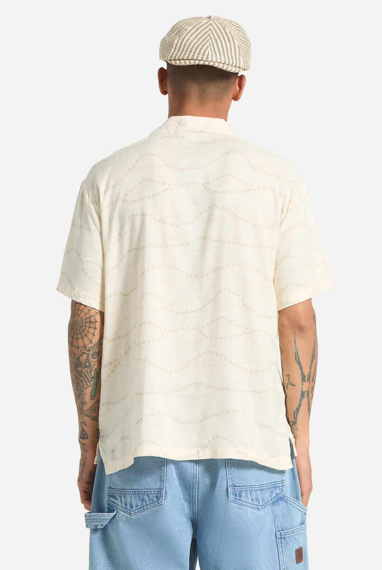 Men's Bunker Slub Short Sleeve Shirt in the color Whitecap/Black Swallows - Men's Back View