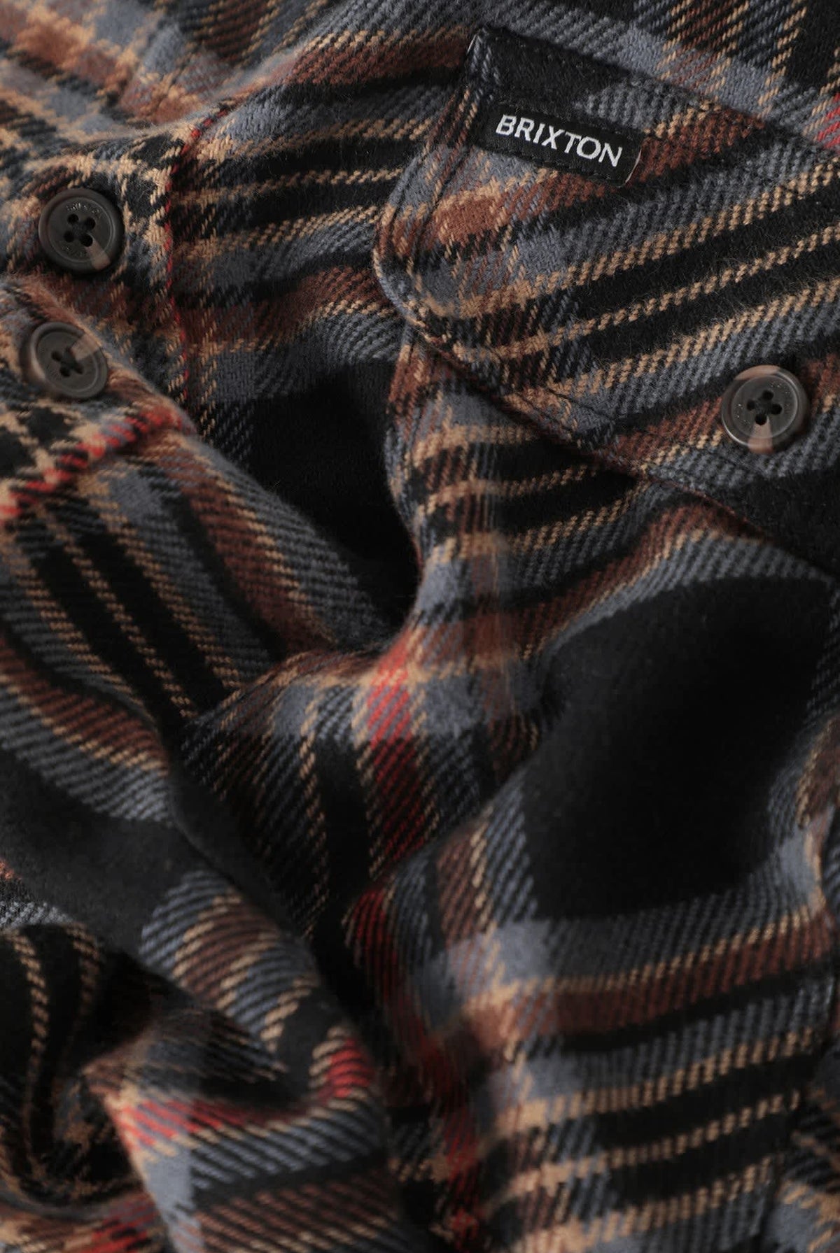 Men's Bowery Flannel in the color Black/Red Earth - Additional Laydown image