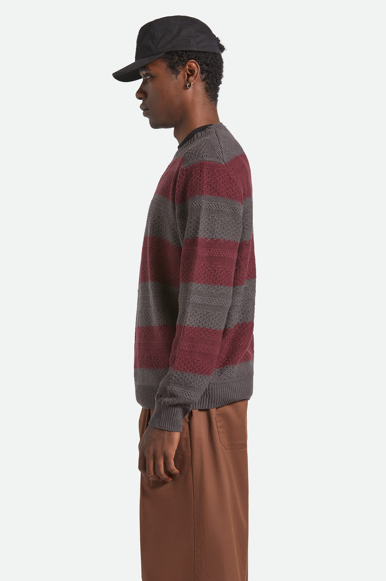 Men's Midnight Crew Sweater in the color Black/Port Stripe - Men's Side View