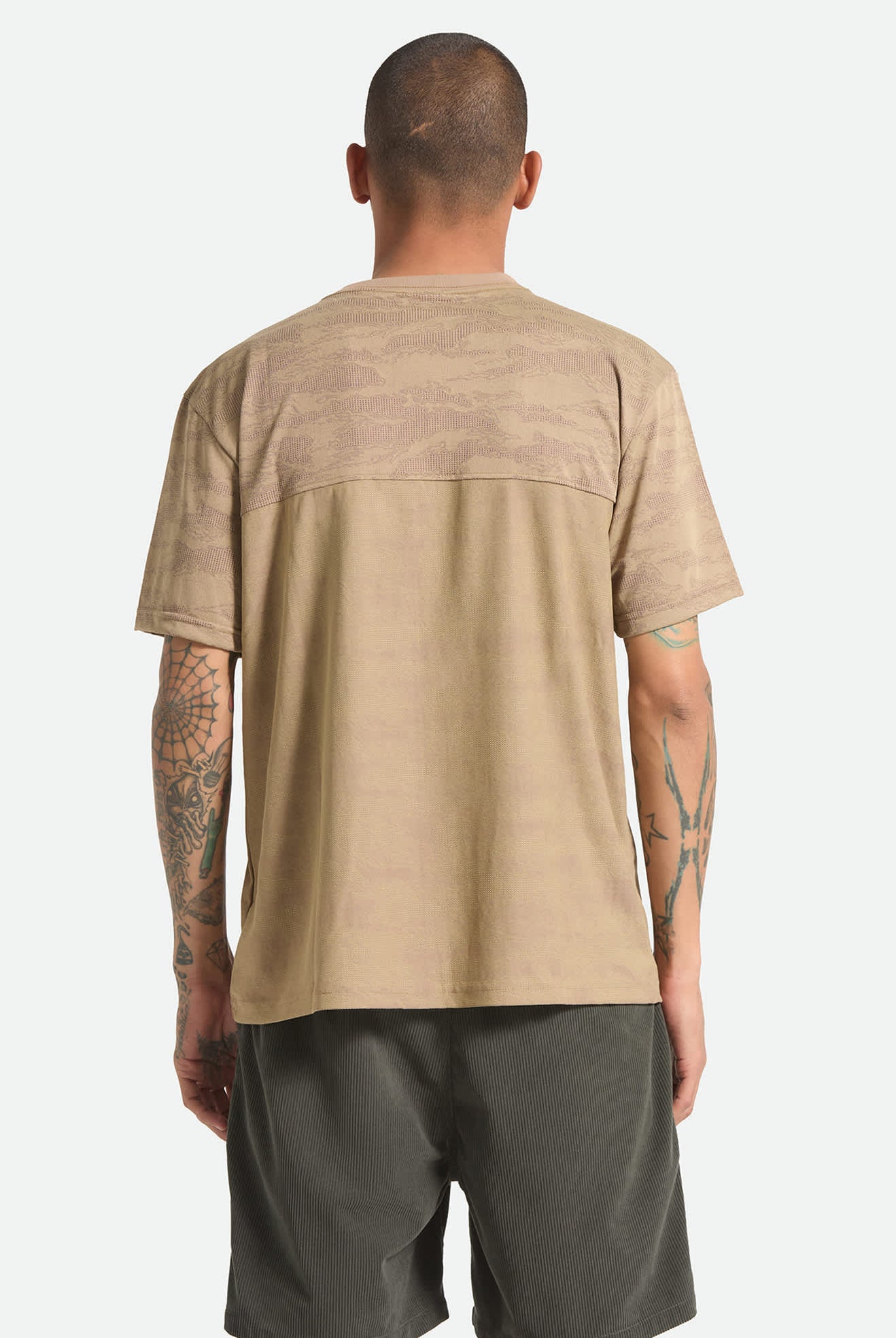Men's Journey Short Sleeve Henley in the color Desert Tiger Camo - Men's Back View
