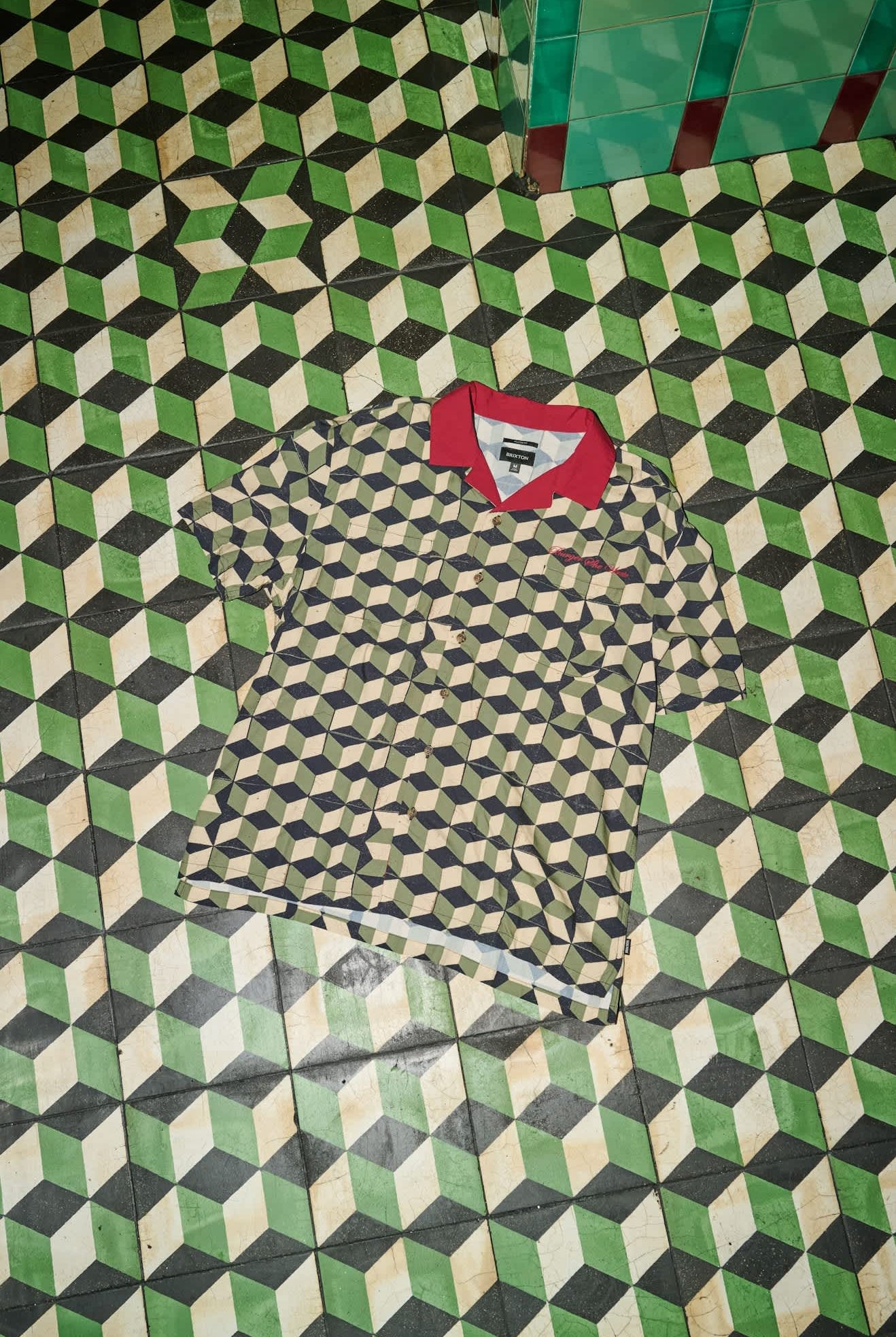 Men's Burger She Wrote Shirt in the color Black/Green Tile - Additional Laydown image