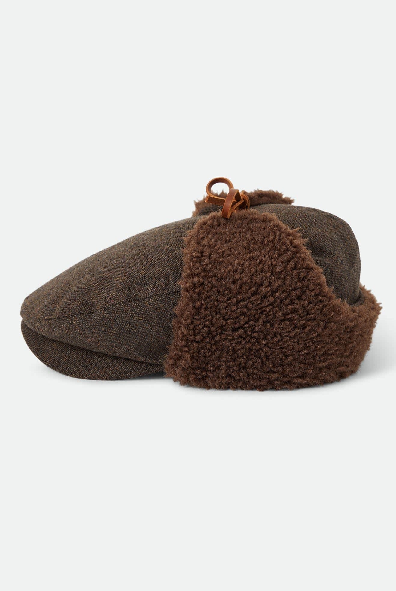 Unisex Barrel Earflap Snap Cap in the color Brown/Brown Tweed - Additional Laydown image