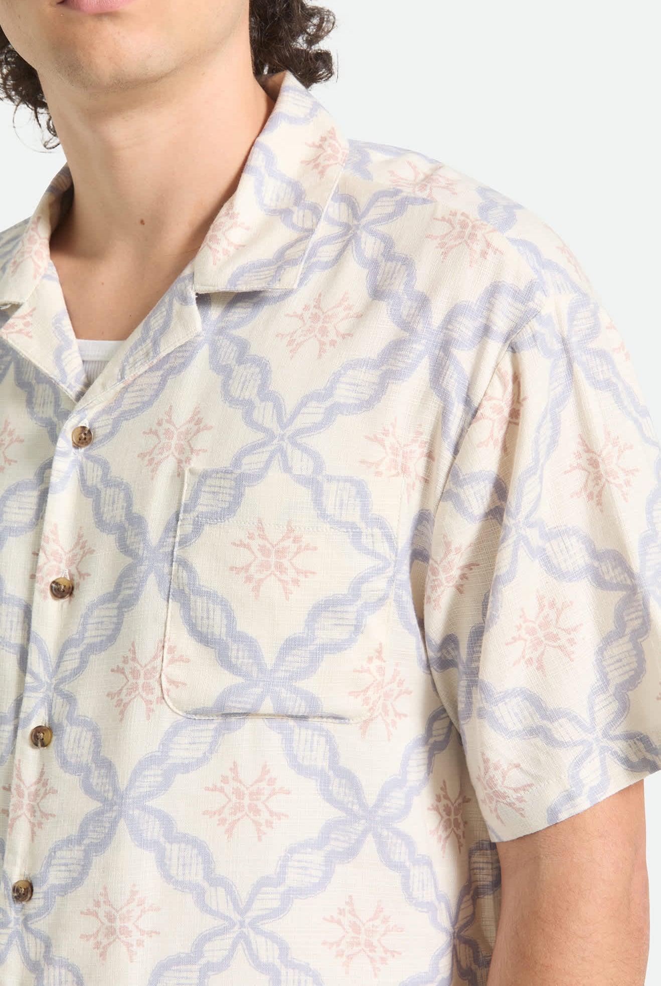 Men's Bunker Slub Short Sleeve Shirt in the color Off White/Blue Tile - Additional Fit image