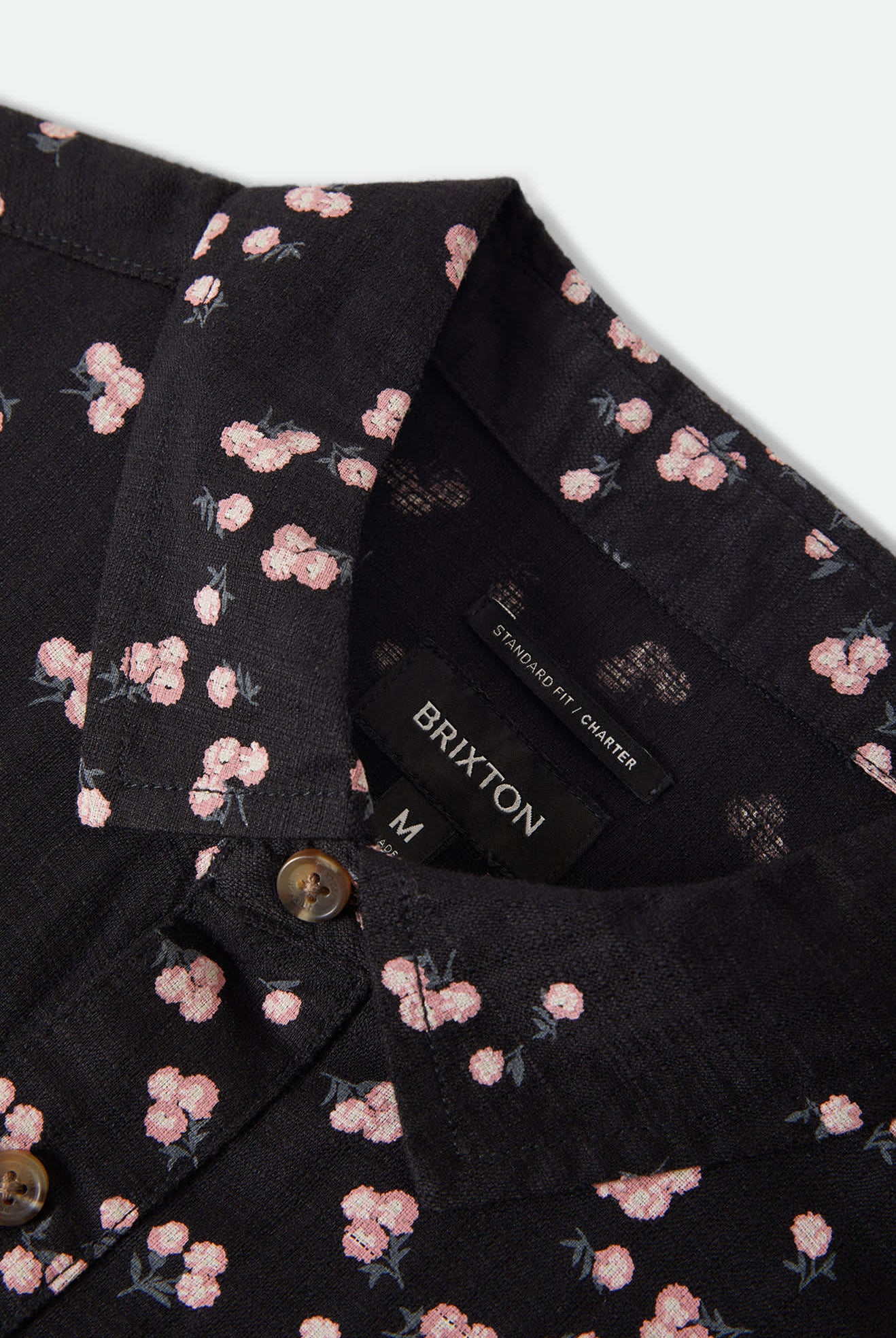 Men's Charter Slub Short Sleeve Shirt in the color Black/Pink - Additional Laydown image