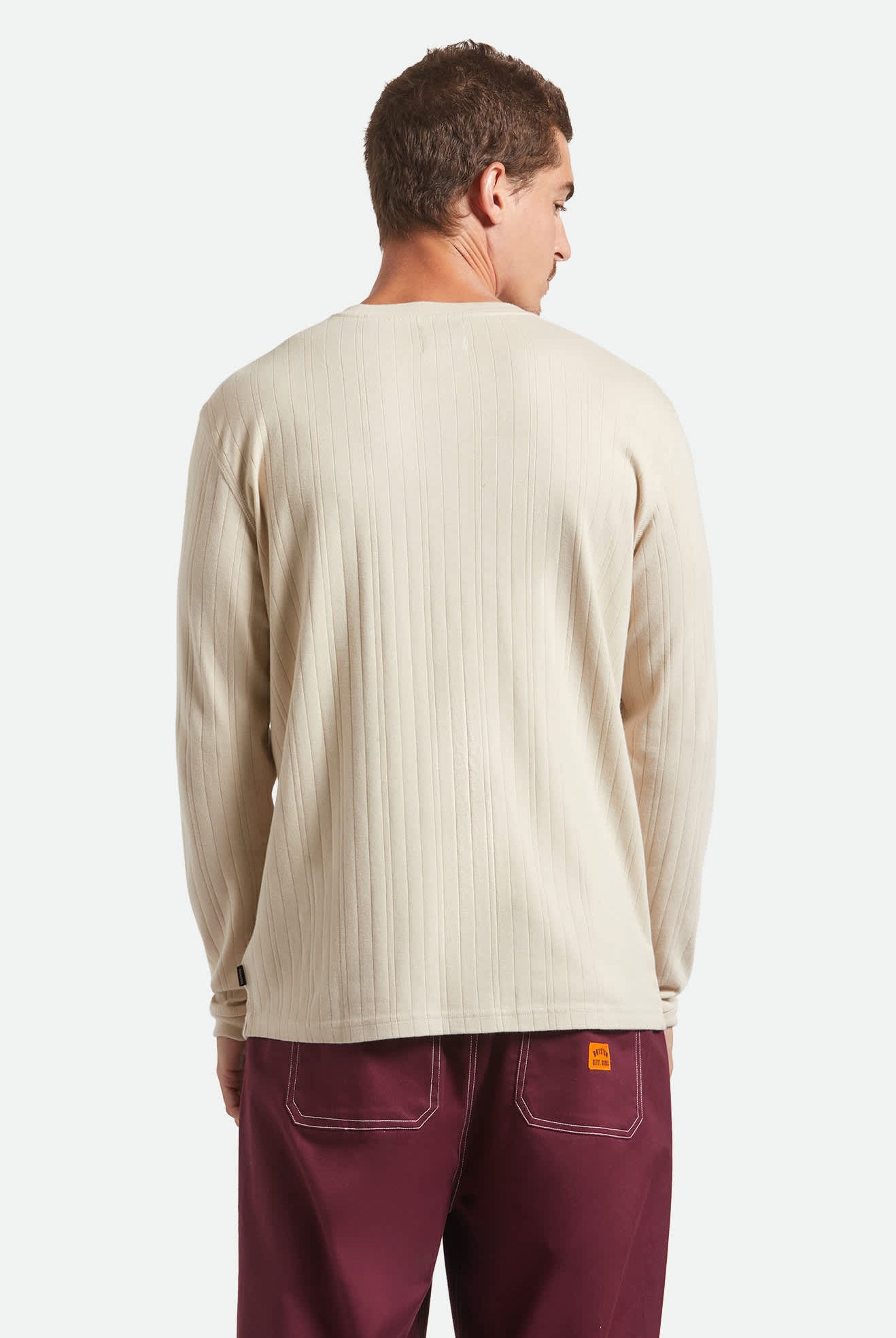 Men's Vintage Ribbed L/S Henley in the color Beige - Men's Side View