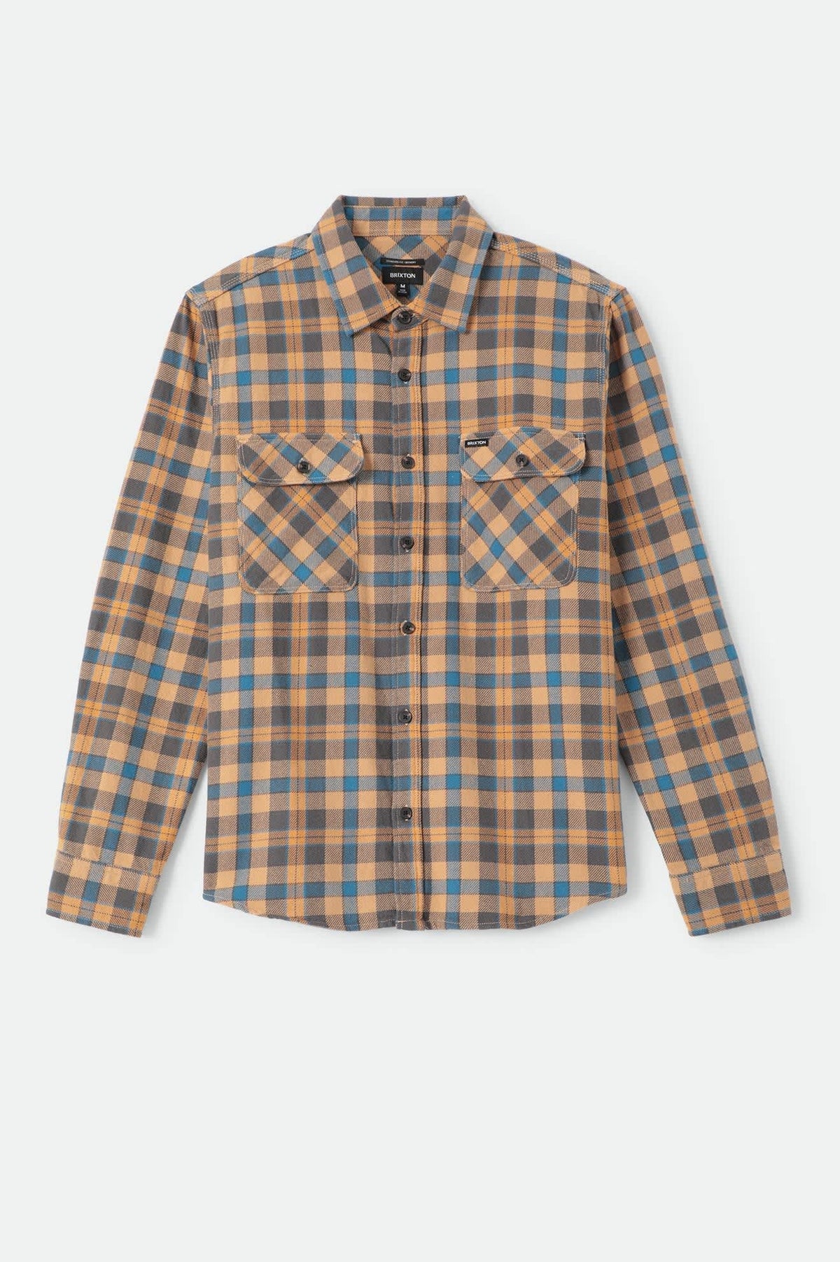 Men's Bowery Flannel in the color Khaki/Blue - Front Product View