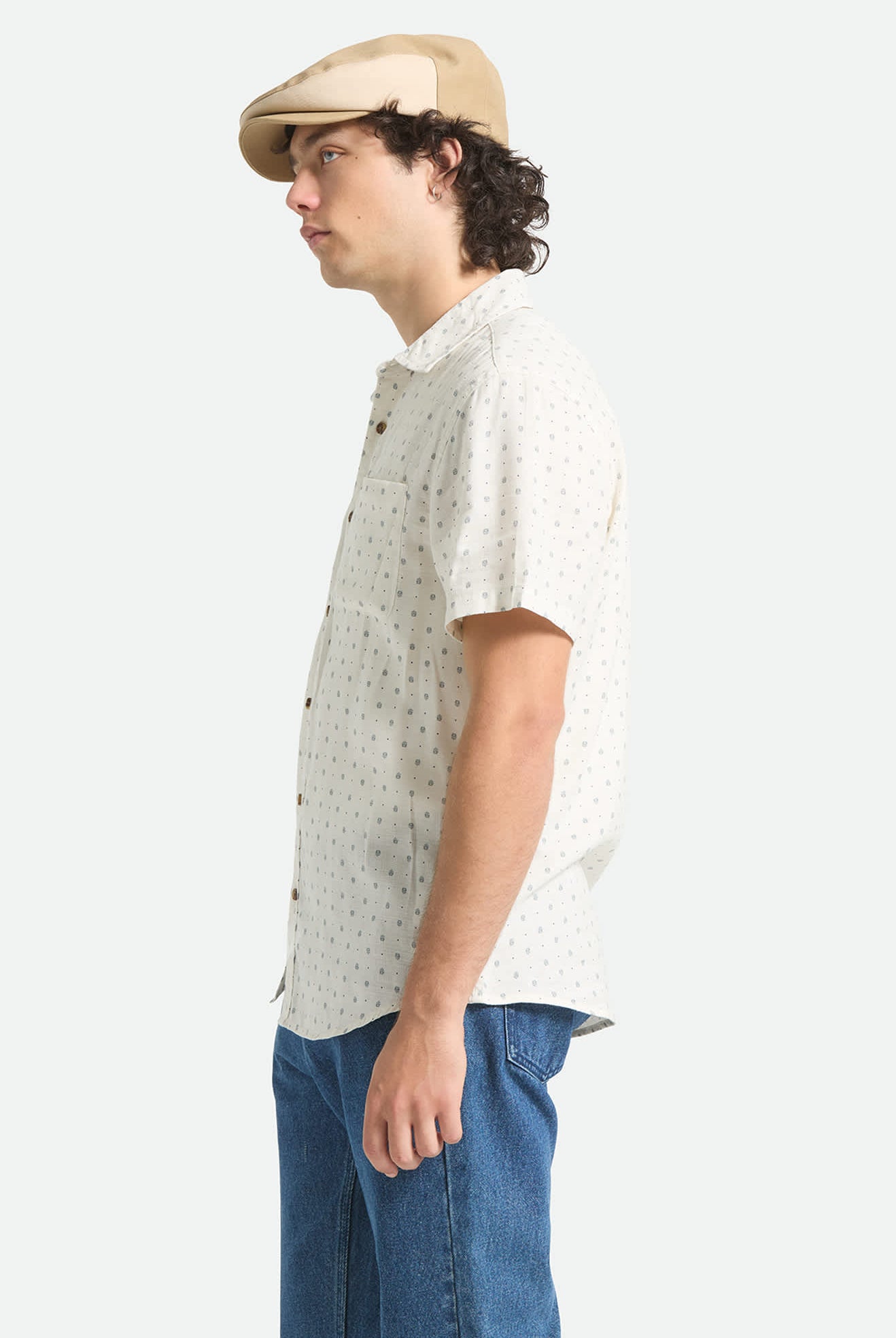 Men's Charter Slub Short Sleeve Shirt in the color Off White Micro Geo - Men's Side View