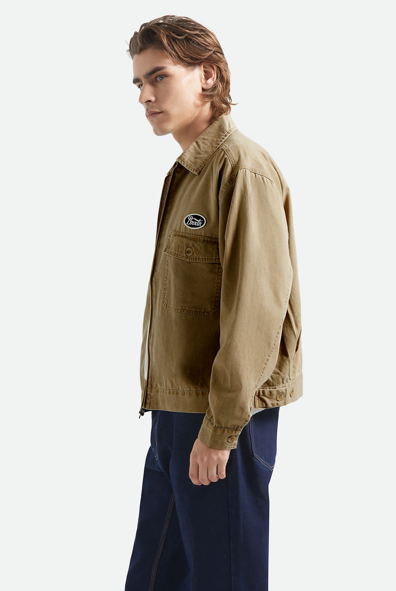 Men's Trademark Lightweight Garage Jacket in the color Washed Khaki - Men's Side View