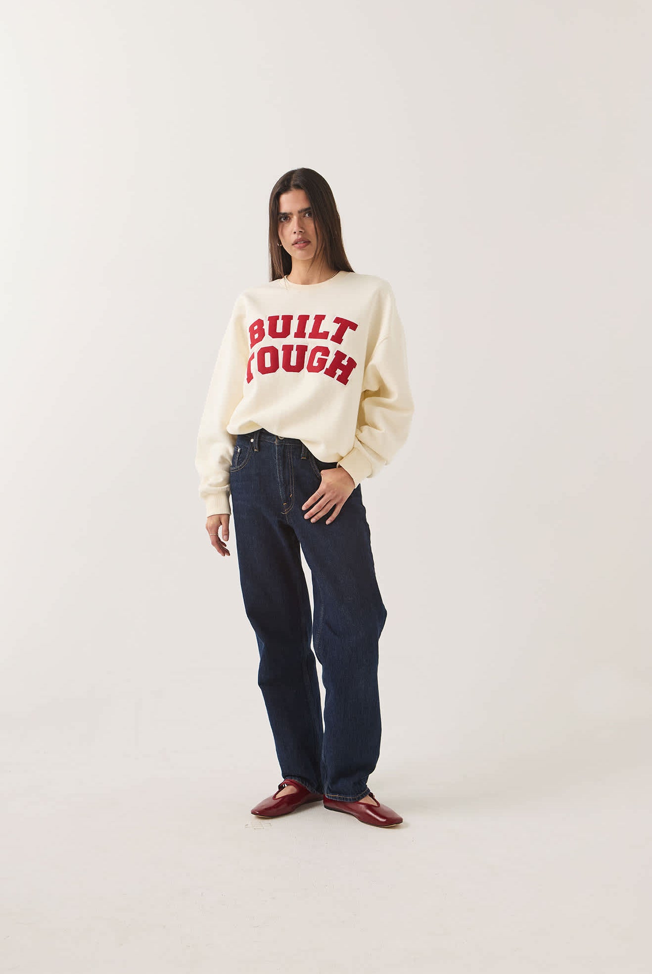 Women's Ford Built Tough Crew Fleece in the color Wimbledon White - Women's Front View