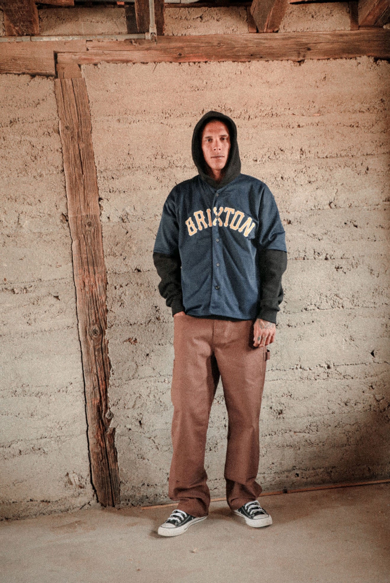 Men's The Brixton Mesh Short Sleeve Baseball Jersey in the color Washed Navy - Men's Lifestyle image