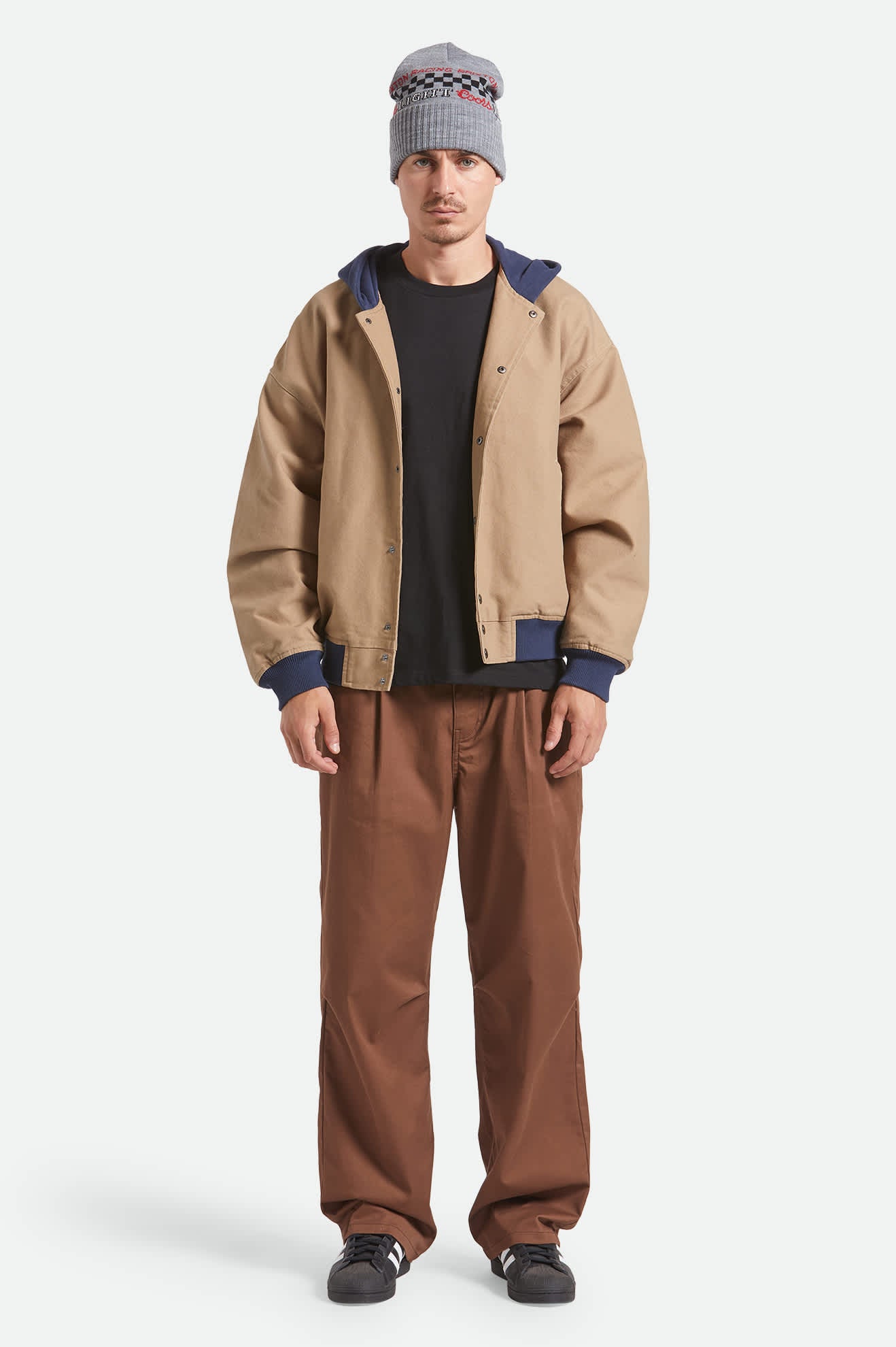 Men's Canvas Hooded Bomber Jacket in the color Khaki/Mood Indigo - Additional Fit image