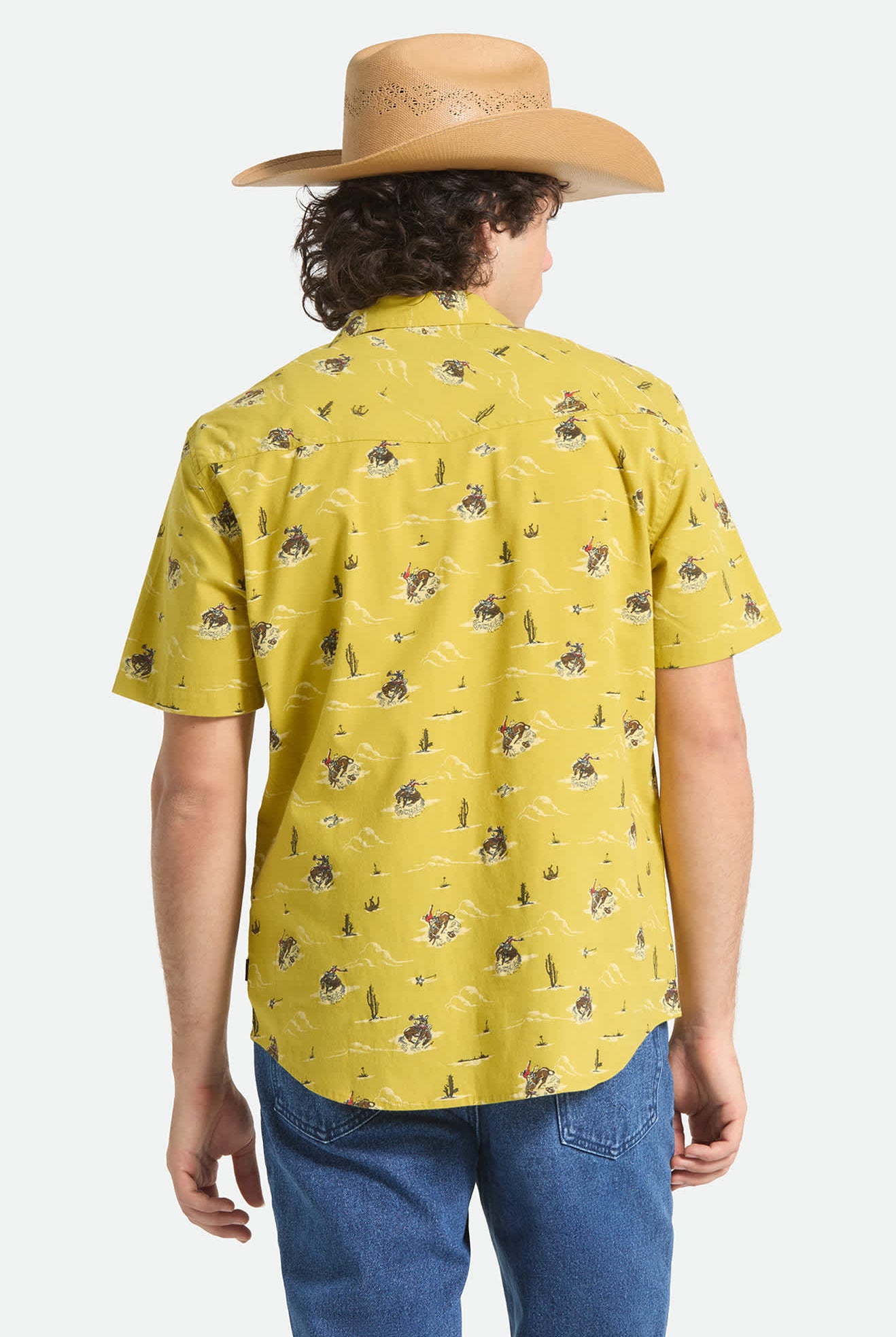 Men's Lone Star X Brixton Short Sleeve Shirt in the color Texas Gold - Men's Back View