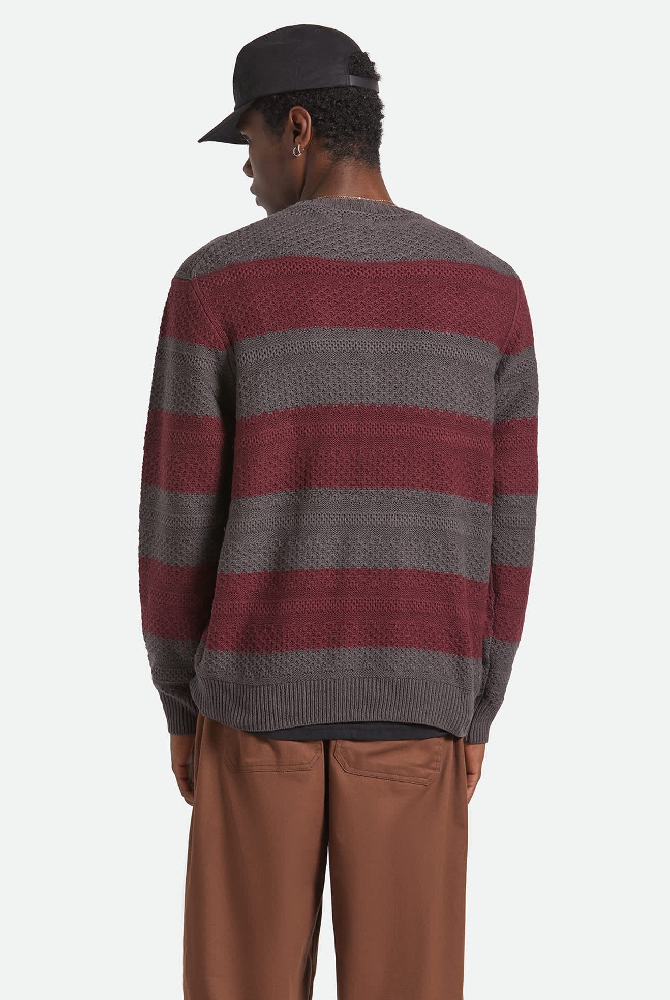 Men's Midnight Crew Sweater in the color Black/Port Stripe - Men's Back View