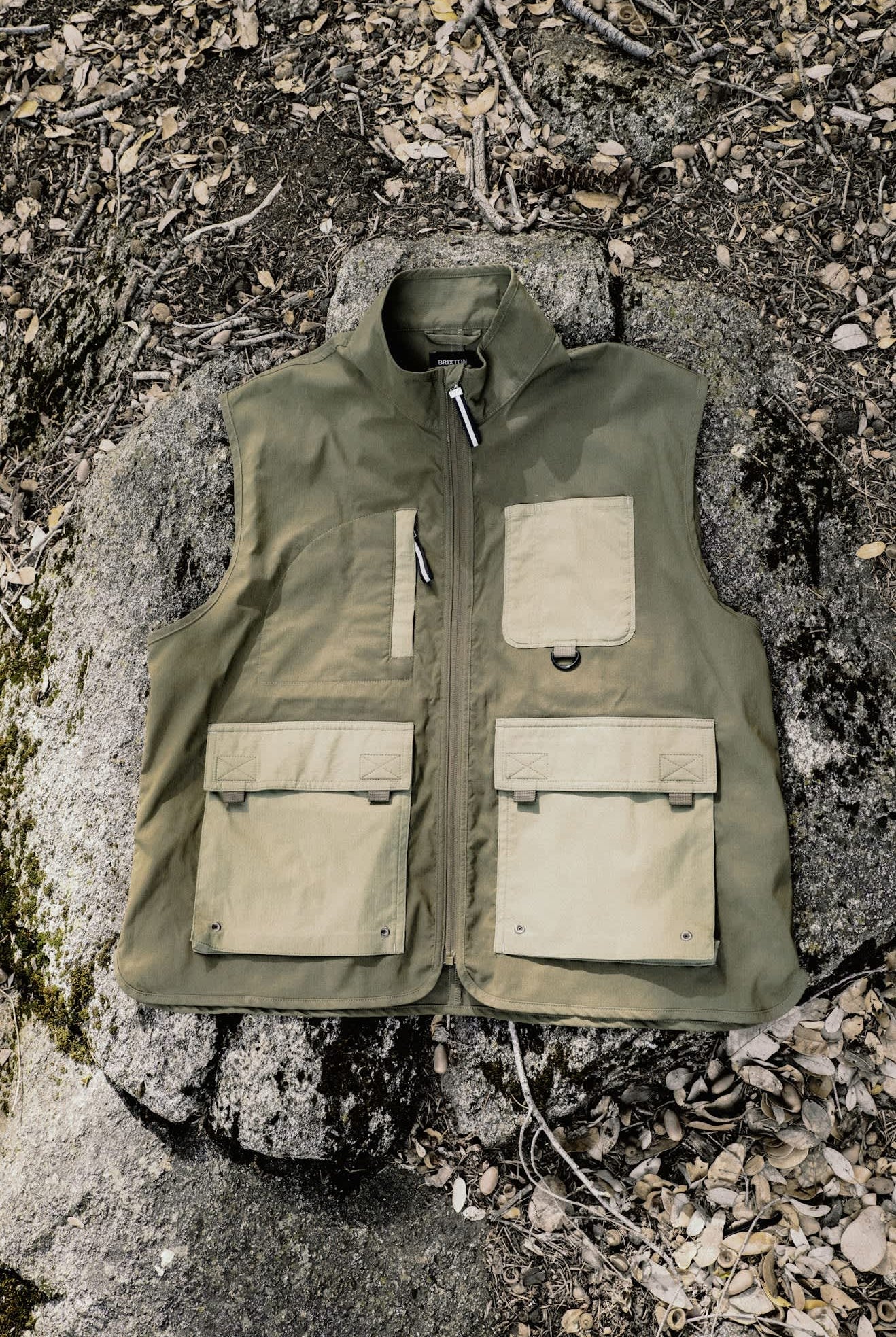 Men's Journey Utility Vest in the color Dark Olive/Olive Surplus - Additional Laydown image
