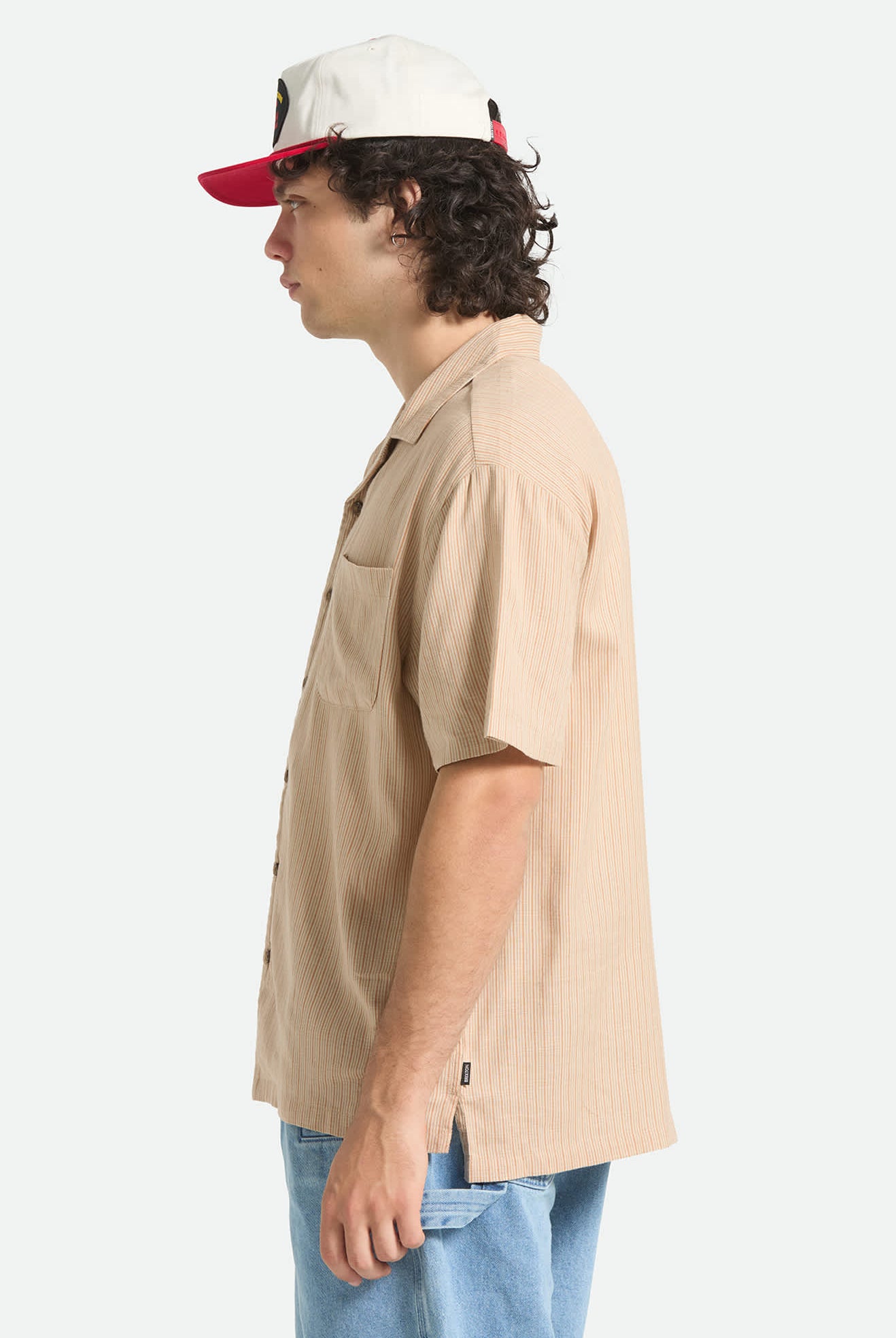 Men's Bunker Slub Short Sleeve Shirt in the color Italian Clay Stripe - Men's Side View