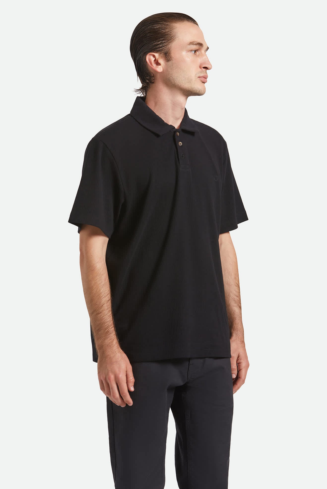 Men's Ribbed City S/S Polo in the color Black - Men's Front View