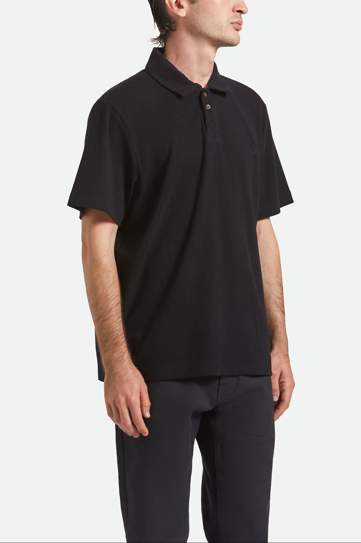 Men's Ribbed City S/S Polo in the color Black - Men's Front View