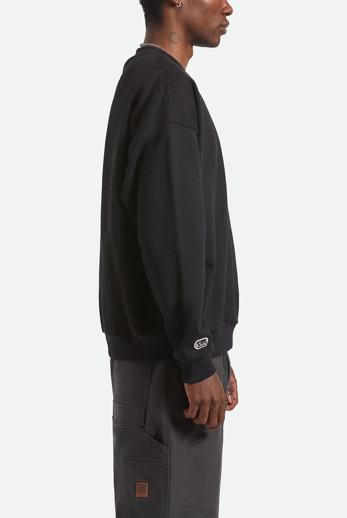 Men's Embroidered Heavyweight Oversized Crew in the color Black - Men's Side View