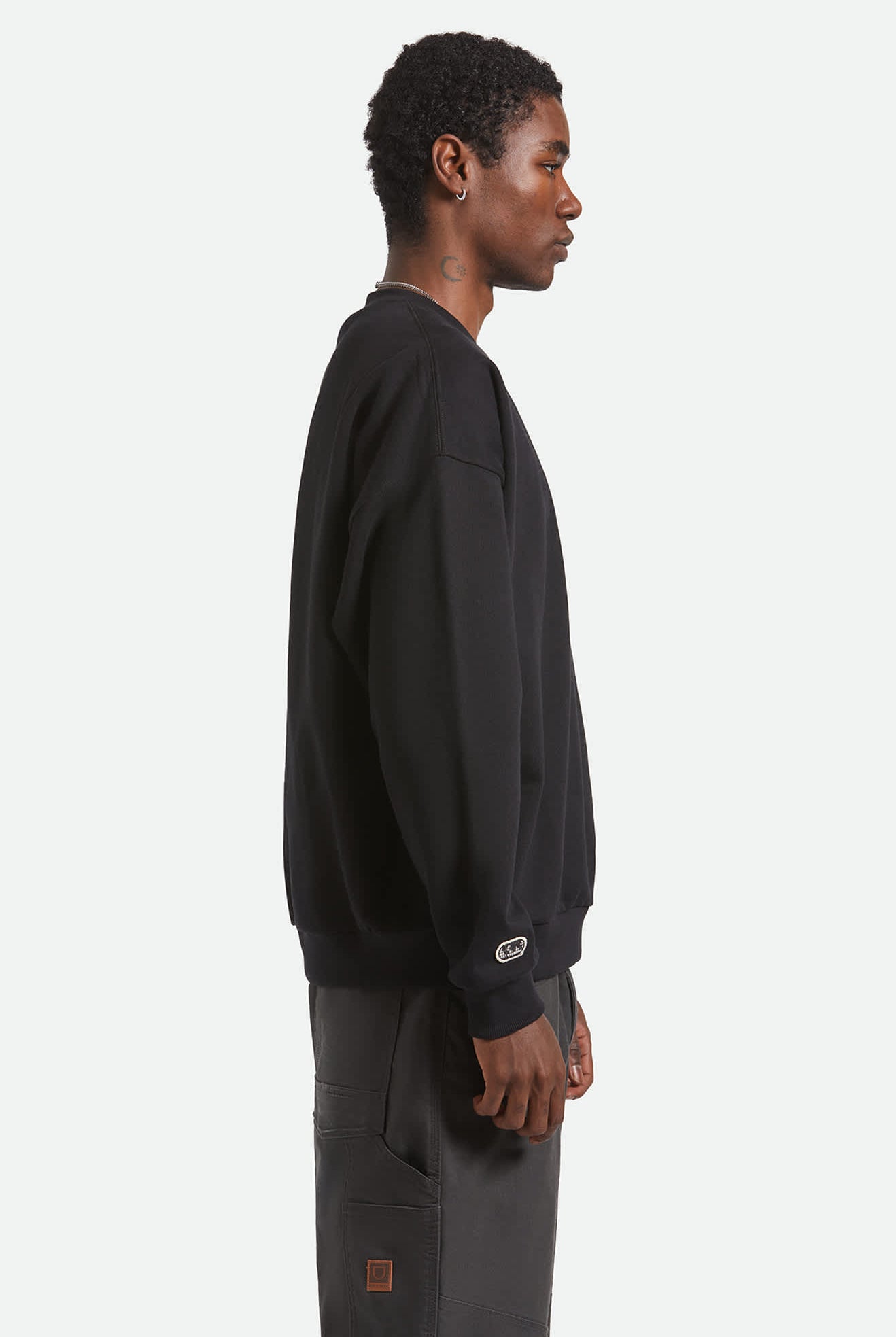 Men's Embroidered Heavyweight Oversized Crew in the color Black - Men's Side View