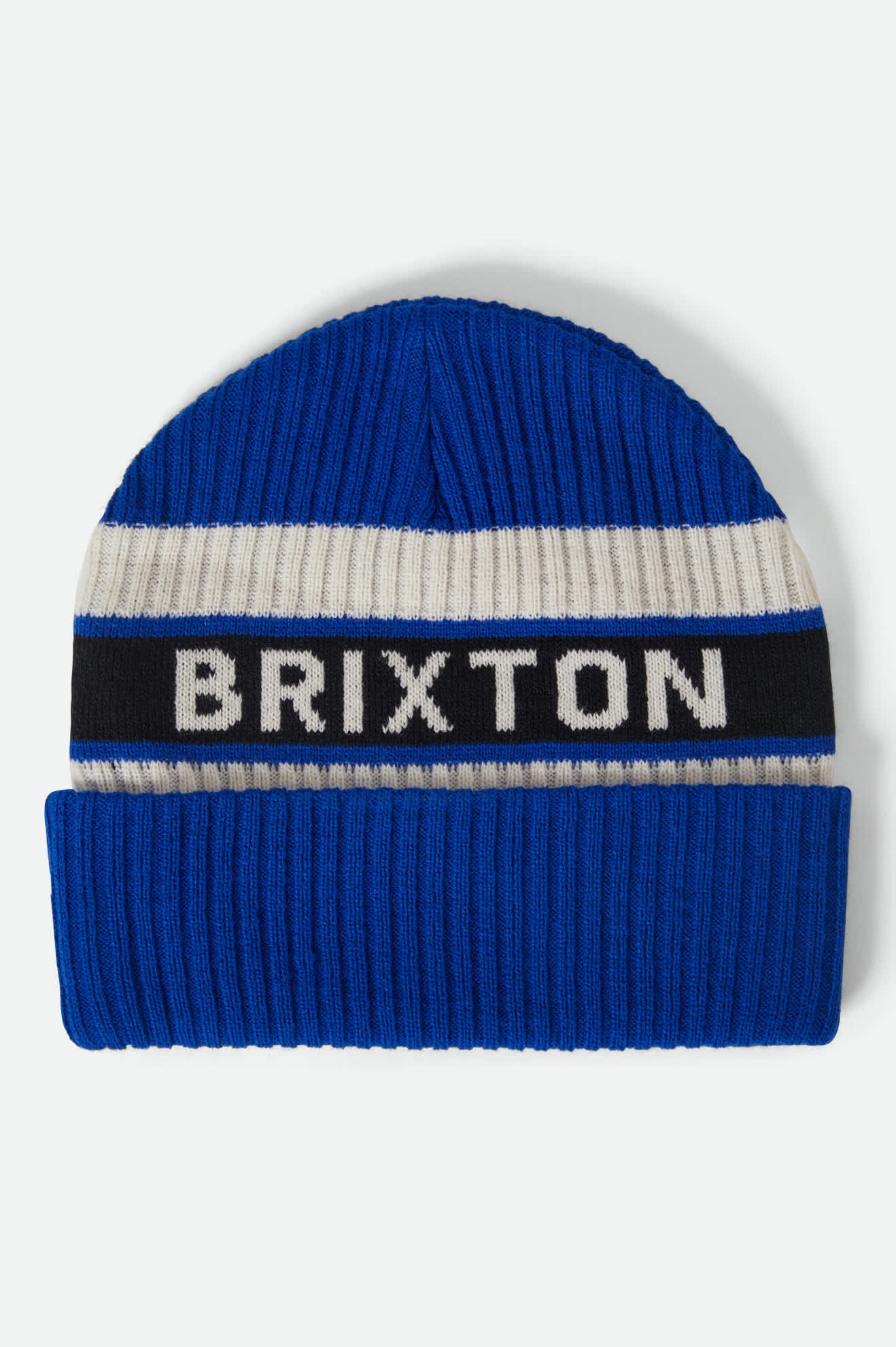 Men's Rainier Striped Beanie in the color Royal/White/Black - Front Product View