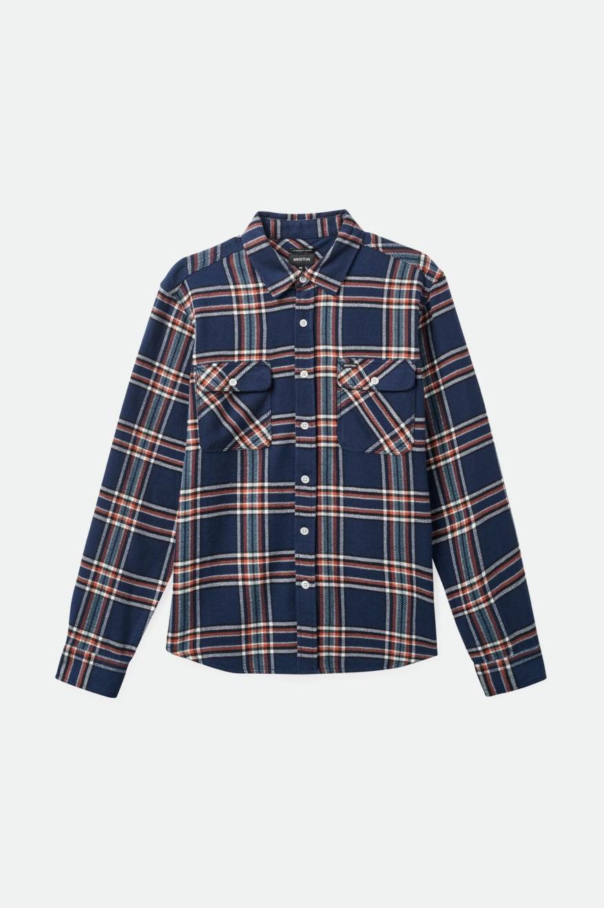 Bowery L/S Flannel - Washed Navy/Off White/Terracotta – Brixton