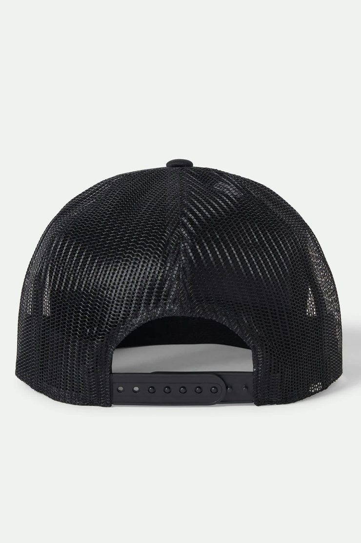 a black hat with a black mesh back