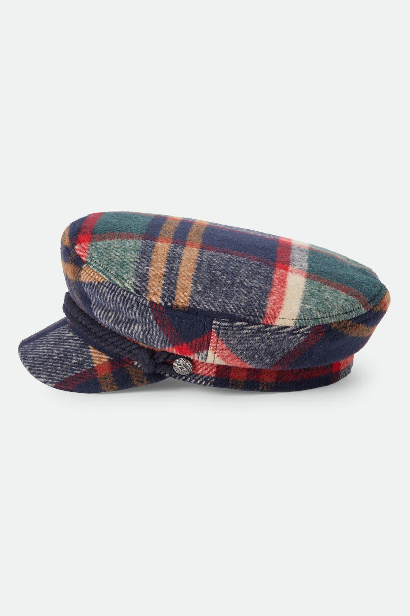 Unisex Fiddler Fisherman Cap in the color Navy/Green/Red/Cream - Additional Laydown image