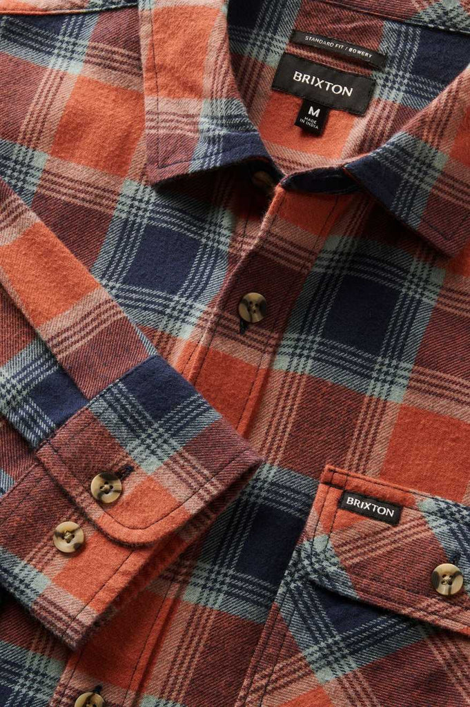 Brixton Bowery Lightweight Ultra Soft L/S Flannel - Terracotta/Chinois Green