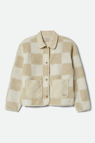 Women's Delilah Sherpa Jacket in White/Natural Finish Line Checker