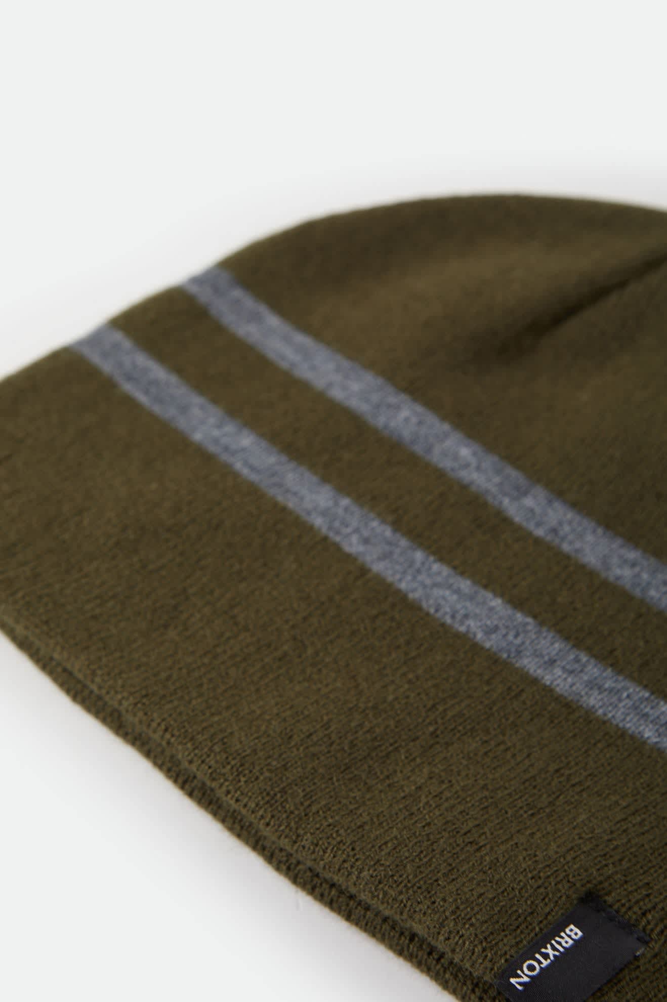 Unisex Skully Beanie in the color Dark Olive/Heather Grey Stripe - Additional Laydown image