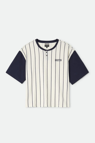 Men's Boxy Baseball T-Shirt in Off White Stripe/Washed Navy – Brixton