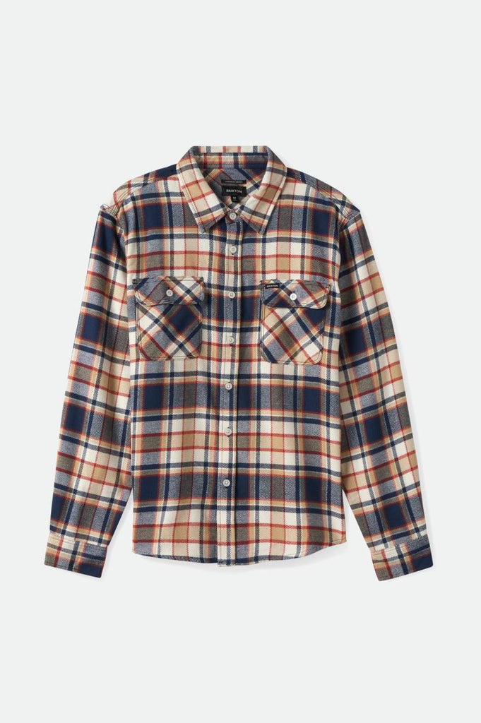 Brixton Bowery L/S Flannel - Washed Navy/Barn Red/Off White