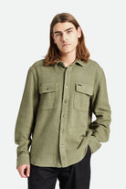Men's Bowery Textured Loop Twill L/S Overshirt in the color Olive Surplus - Men's Front View