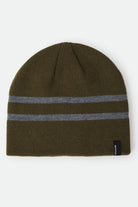 Unisex Skully Beanie in the color Dark Olive/Heather Grey Stripe - Front Product View