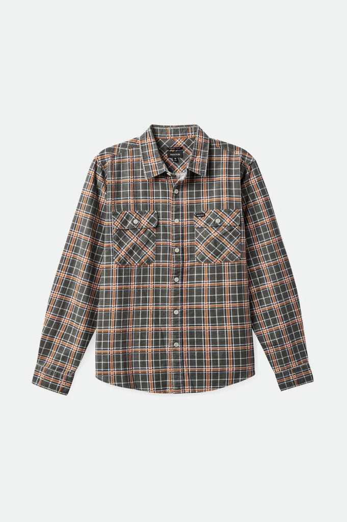 Brixton Bowery Summer Weight L/S Flannel - Charcoal/Burnt Orange/Off White