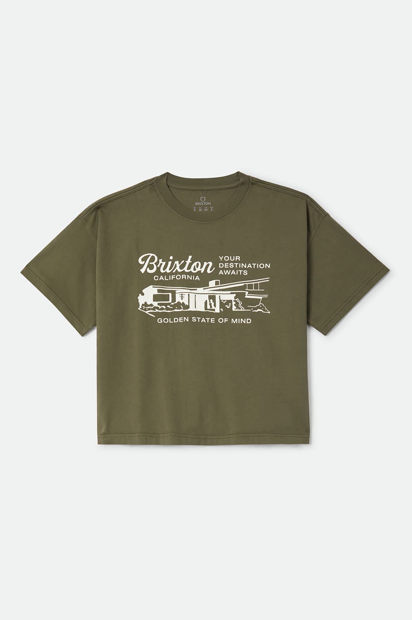 Women's Your Destination Awaits Boxy Crop Top in the color Dark Olive - Front Product View
