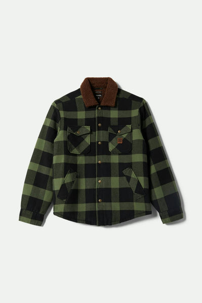 Men's Durham Sherpa Lined Jacket in Black/Wild Green Flannel – Brixton