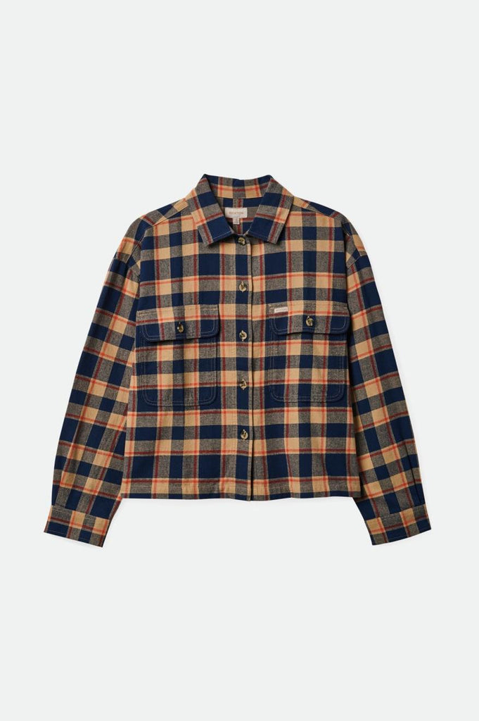 Brixton Bowery Women's Lightweight L/S Flannel - Washed Navy/Sand