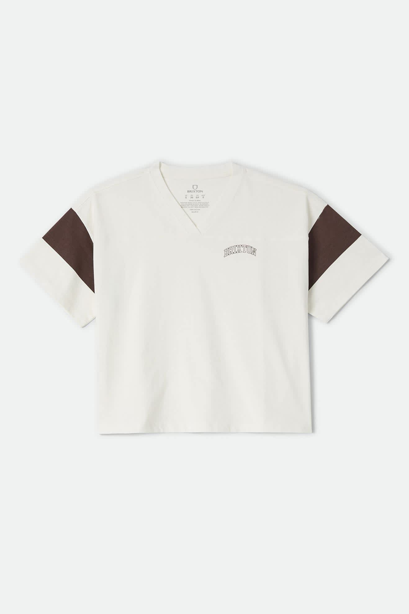 Women's Brixton Boxy Cropped Football T-Shirt in the color Off White - Front Product View