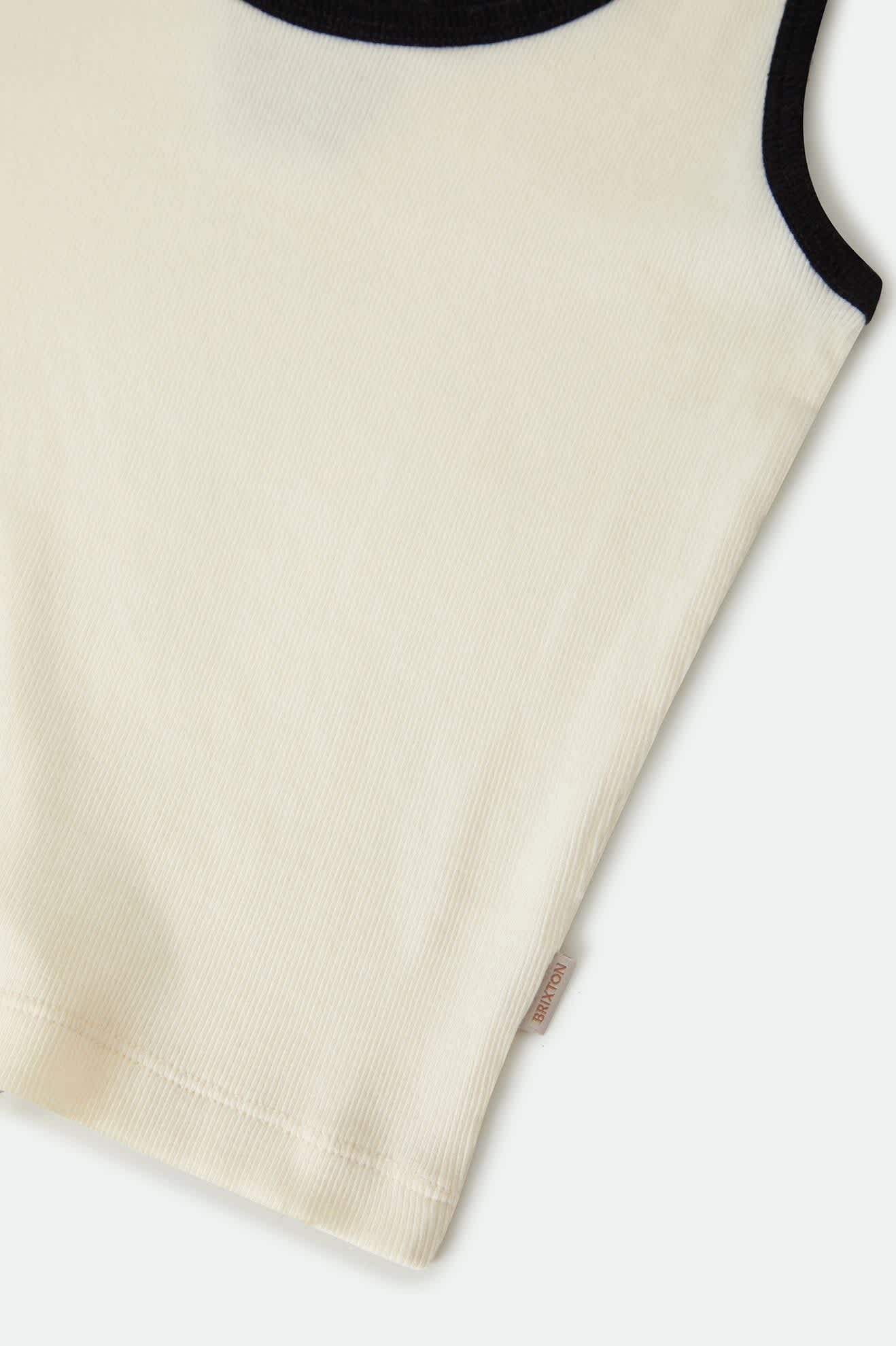 Women's Ringer Organic A-Tank in the color Off White/Black - Additional Laydown image