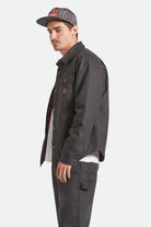 Men's Builders Stretch Flannel Lined Jacket in the color Washed Black/Red - Men's Side View