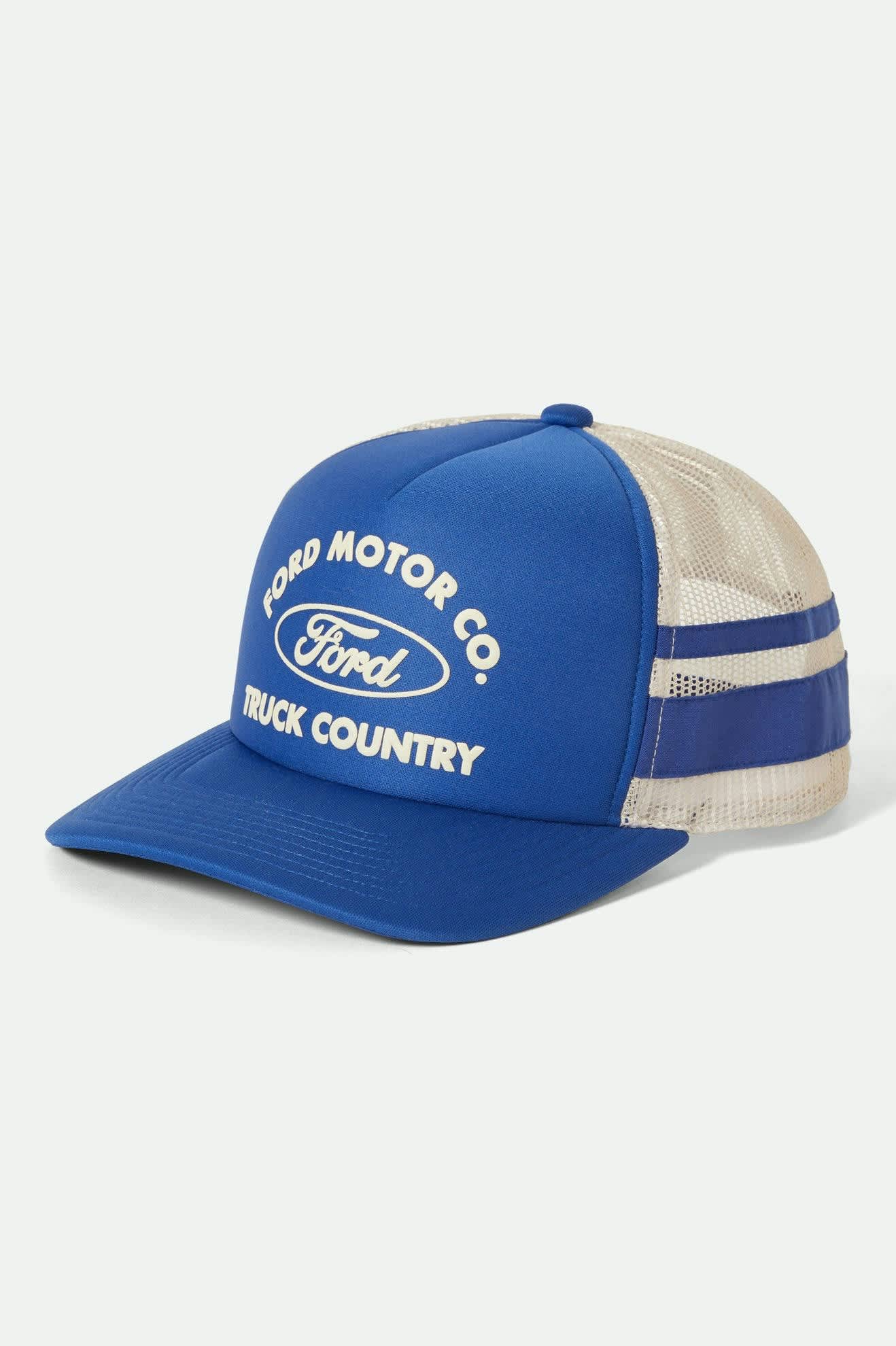 Unisex Ford Built Tough Trucker Hat in the color Ford Blue/Wimbledon White - Front Product View