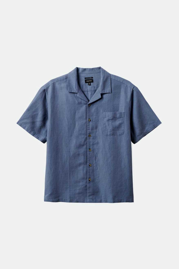 Brixton Bunker Linen S/S Camp Collar Woven Shirt - Flint Stone Blue