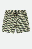 Men's Burger She Wrote Hybrid Short in the color Black/Green Tile - Front Product View