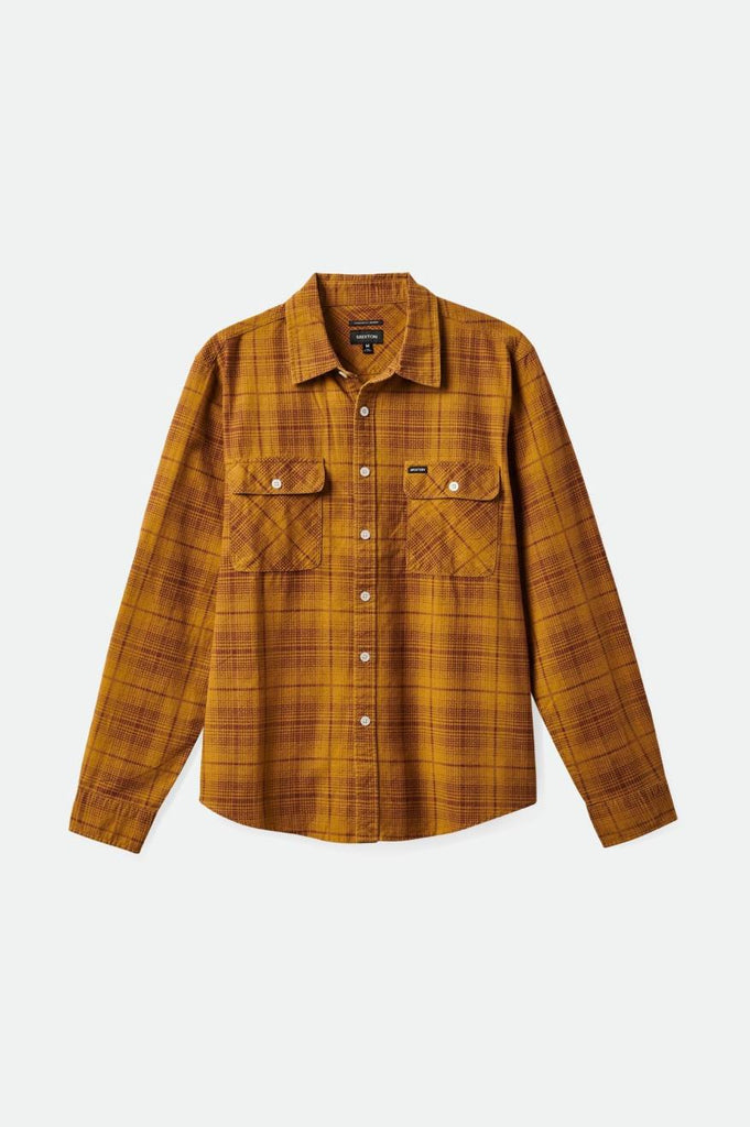 Brixton Bowery Summer Weight L/S Flannel - Mustard/Brown/Red Brown