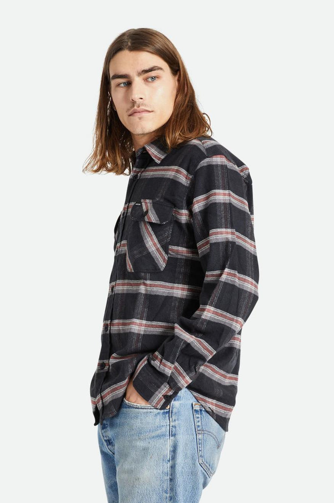 Brixton Bowery Stretch Water Resistant L/S Flannel - Black/Charcoal/Barn Red